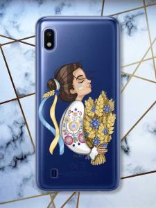 Чохол на Samsung Galaxy A10 (2019) A105 патріотичний дизайн Українка з колосками принт 172