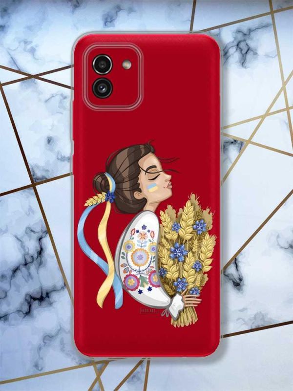 Прозорий чохол на Samsung Galaxy A03 / A035 патріотичний дизайн Українка з колосками принт 172