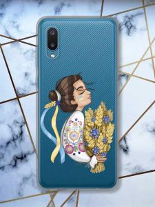Прозорий чохол на Samsung Galaxy A02 / A022 (2021)  патріотичний дизайн Українка з колосками принт 172