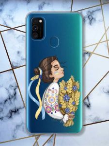 Прозорий чохол на Samsung Galaxy M30s/М21  патріотичний дизайн Українка з колосками принт 172