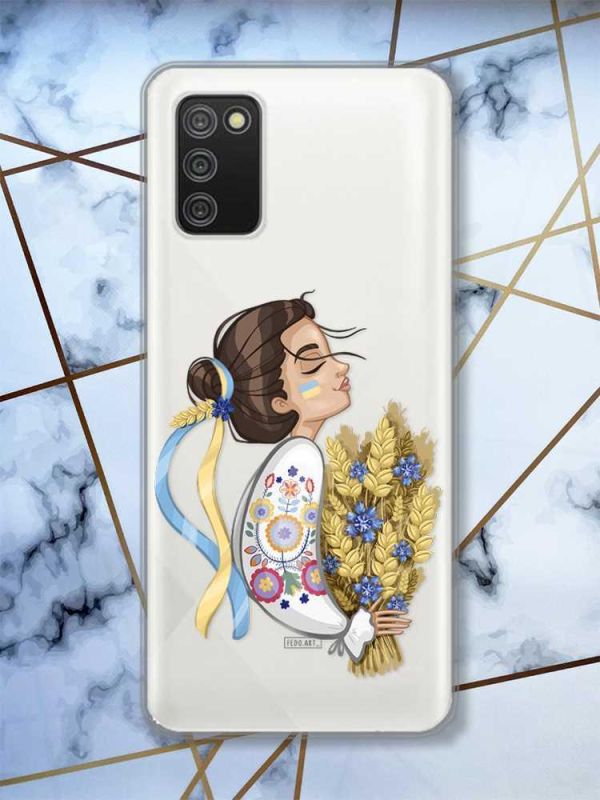 Прозорий чохол для Samsung Galaxy A02s  патріотичний дизайн Українка з колосками принт 172