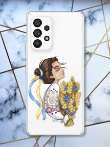 Прозорий чохол на Samsung Galaxy A53  патріотичний дизайн Українка з колосками принт 172