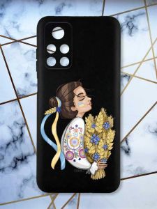 Матовий чорний чохол на Xiaomi Redmi Note 11 4G патріотичний дизайн Українка з колосками принт 172