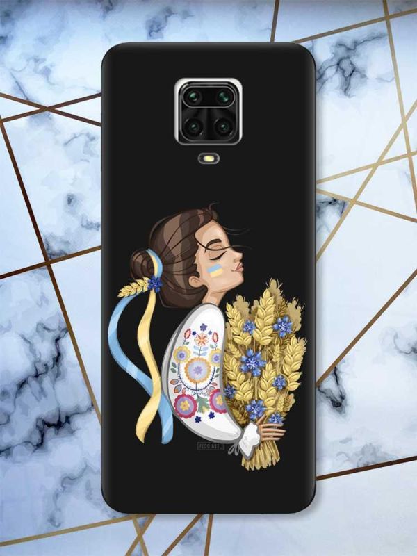 Матовий чорний чохол на Xiaomi Redmi Note 9 Pro / 9S / 9 Pro Max Українка з колосками (принт 172)