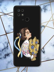 Матовий чорний чохол на Xiaomi Redmi 10C патріотичний дизайн Українка з колосками принт 172