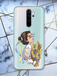 Прозорий чохол на Xiaomi Redmi Note 8 Pro  патріотичний дизайн Українка з колосками принт 172