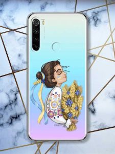 Прозорий чохол на Xiaomi Redmi Note 8  патріотичний дизайн Українка з колосками принт 172