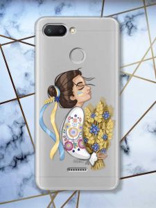 Прозорий чохол на Xiaomi Redmi 6  патріотичний дизайн Українка з колосками принт 172