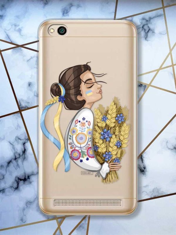 Прозорий чохол на Xiaomi Redmi 5A  патріотичний дизайн Українка з колосками принт 172