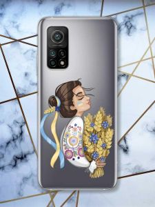 Прозорий чохол на Xiaomi Mi 10T / Mi 10T Pro патріотичний дизайн Українка з колосками принт 172