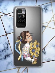 Прозорий чохол для Xiaomi Redmi 10  патріотичний дизайн Українка з колосками принт 172