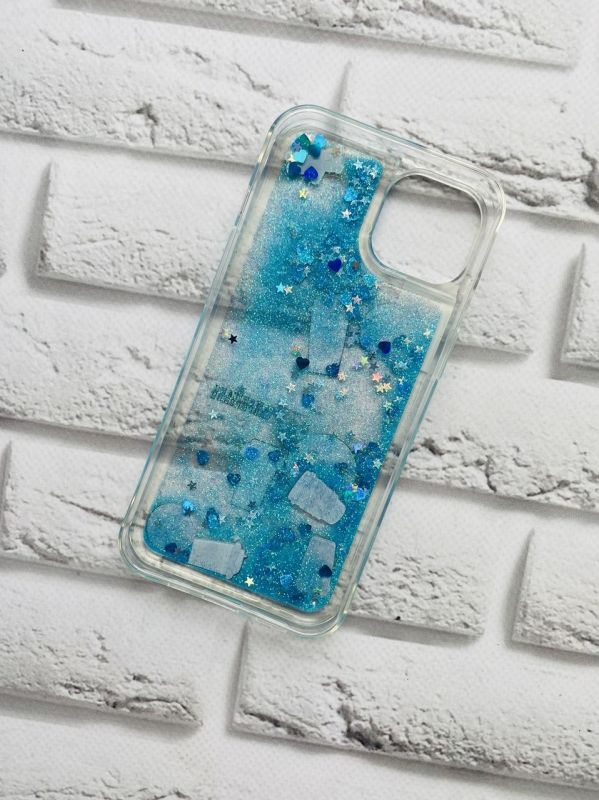 Чохол з блискітками для iPhone 13 Кава. Блакитний