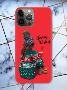 Матовий червоний чохол на Apple iPhone 13 Pro Дівчина з кавою принт 136