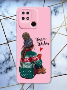 Матовий рожевий чохол на Xiaomi Redmi 10C Дівчина з кавою принт 136