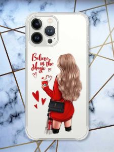 Прозорий чохол із потовщеними кутами на iPhone 14 Pro Max Дівчина з кавою принт 137