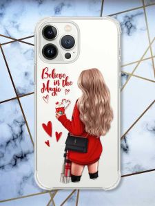 Прозорий чохол із потовщеними кутами на iPhone 14 Pro Дівчина з кавою принт 137