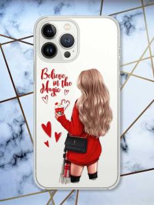 Прозорий чохол із захистом камери на iPhone 14 Pro Max Дівчина з кавою принт 137