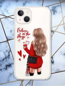 Прозорий чохол із захистом камери на iPhone 14 Plus Дівчина з кавою принт 137