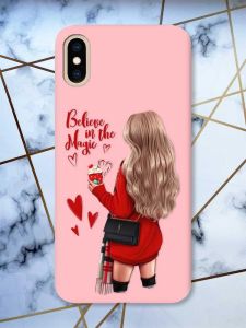 Матовий рожевий чохол на iPhone XS MAX Дівчина з кавою принт 137