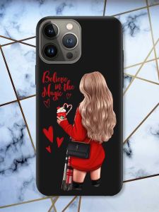 Матовий чорний чохол на Apple iPhone 13 Pro Дівчина з кавою принт 137