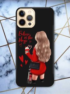Матовий чорний чохол на Apple iPhone 12 Pro Max Дівчина з кавою принт 137