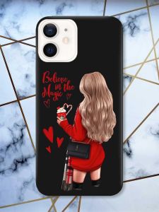Матовий чорний чохол на Apple iPhone 12 / 12 Pro (6.1) Дівчина з кавою принт 137