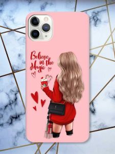 Матовий рожевий чохол на iPhone 11 Pro Max (6.5) Дівчина з кавою принт 137