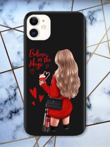 Матовий чорний чохол на Apple iPhone 11 (6.1) Дівчина з кавою принт 137