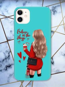 Матовий бірюзовий чохол на Apple iPhone 11 (6.1) Дівчина з кавою принт 137