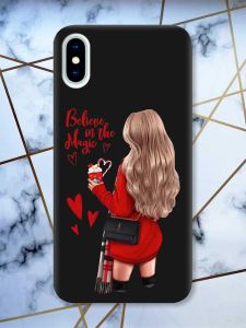 Матовий чорний чохол на iPhone X / Xs Дівчина з кавою принт 137