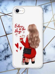 Прозорий чохол для iPhone 7, 8 Дівчина з кавою принт 137