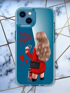 Прозорий чохол для iPhone 13 mini Дівчина з кавою принт 137