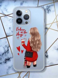 Прозорий чохол на Apple iPhone 13 Pro Дівчина з кавою принт 137