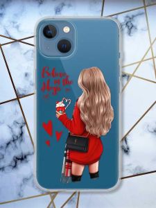 Прозорий чохол на Apple iPhone 13 Дівчина з кавою принт 137