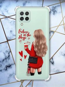 Чохол з потовщеними кутами на Samsung Galaxy A22 4G / M22 / M32 Дівчина з кавою принт 137