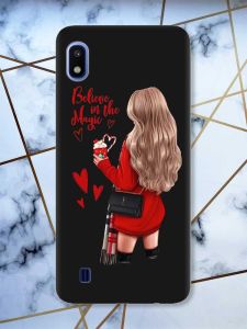 Матовий чорний чохол на Samsung Galaxy A10 (2019) A105 Дівчина з кавою принт 137