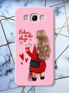 Матовий рожевий чохол на Samsung Galaxy J7(2016) J710 Дівчина з кавою принт 137