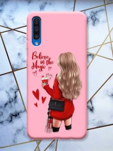 Матовий рожевий чохол на Samsung Galaxy A50 (2019) A505 Дівчина з кавою принт 137