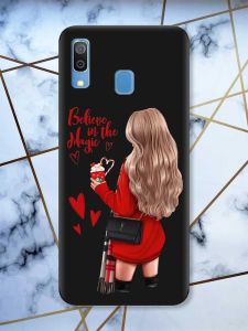 Матовий чорний чохол на Samsung Galaxy А30 (2019) / А20 (2019) Дівчина з кавою принт 137