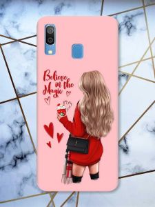 Матовий рожевий чохол на Samsung Galaxy А30 (2019) / А20 (2019) Дівчина з кавою принт 137