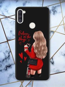 Матовий чорний чохол на Samsung Galaxy A11 Дівчина з кавою принт 137