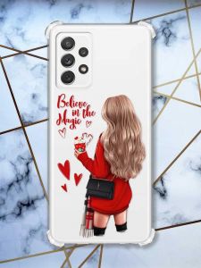 Чохол з потовщеними кутами на Samsung Galaxy A72  Дівчина з кавою принт 137
