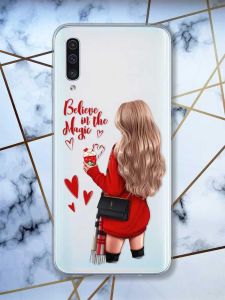 Прозорий чохол на Samsung Galaxy A50 (2019) A505 Дівчина з кавою принт 137