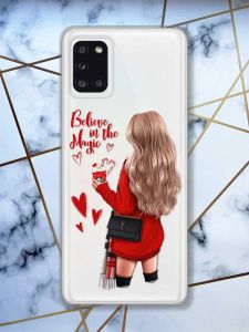 Прозорий чохол на Samsung A31 Дівчина з кавою принт 137
