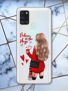 Прозорий чохол на Samsung Galaxy A21s Дівчина з кавою принт 137