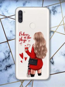 Прозорий чохол на Samsung Galaxy A11 Дівчина з кавою принт 137