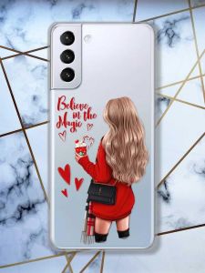 Прозорий чохол для Samsung Galaxy S21 (G991)  Дівчина з кавою принт 137