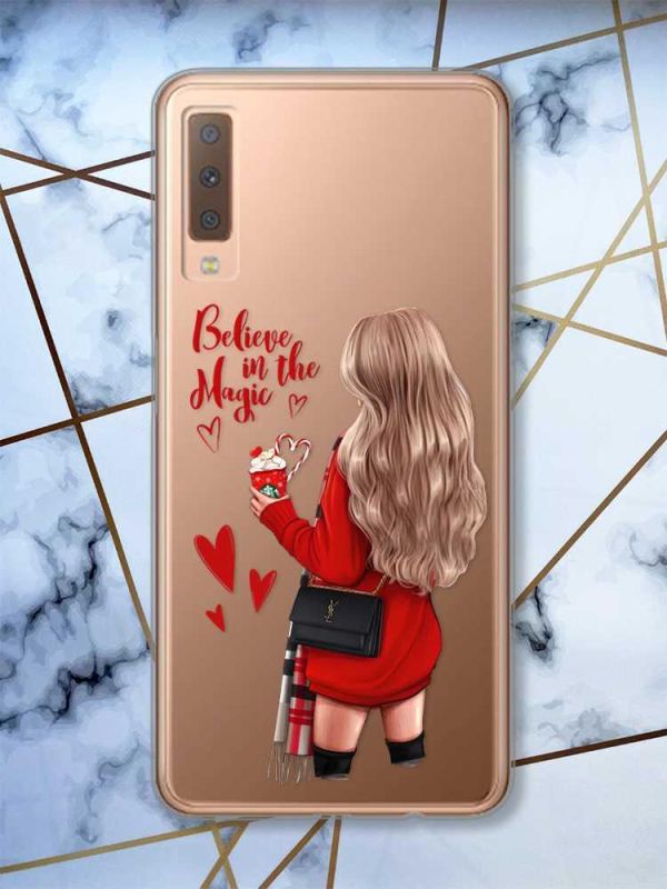Прозорий чохол на Samsung Galaxy A7(2018) A750 Дівчина з кавою принт 137