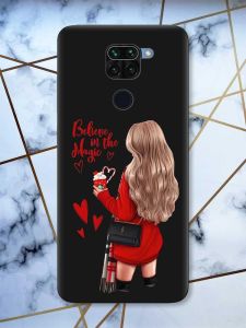 Матовий чорний чохол на Xiaomi Redmi Note 9 Дівчина з кавою принт 137