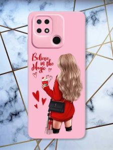Матовий рожевий чохол на Xiaomi Redmi 10C Дівчина з кавою принт 137